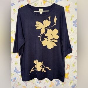 Wrapper Women’s Floral Elbow Sleeve Sweater Navy XXL NWT